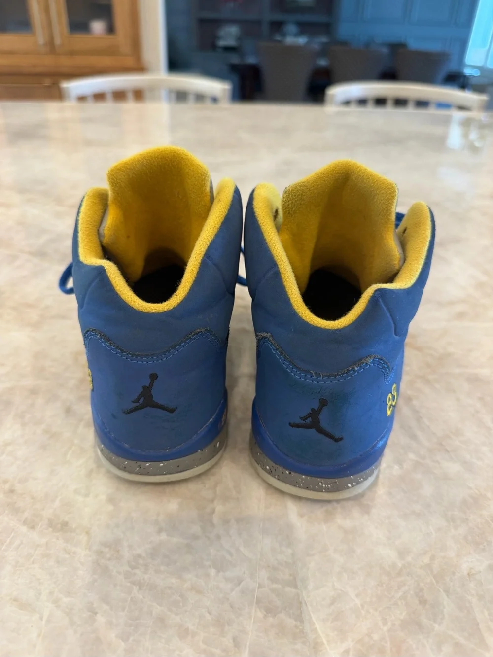 Jordan Kids Blue and Yellow Retro Basketball Sneakers